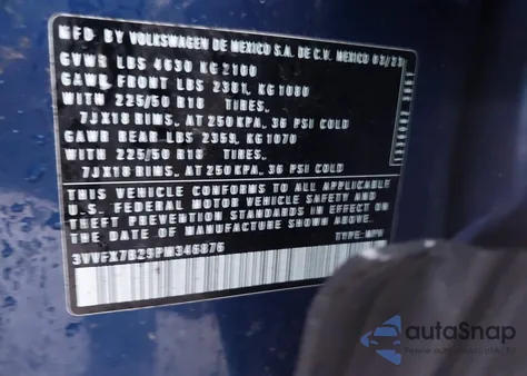 2023 Volkswagen Taos 1.5T S из США, поврежденный, VIN 3VVFX7B29PM346876